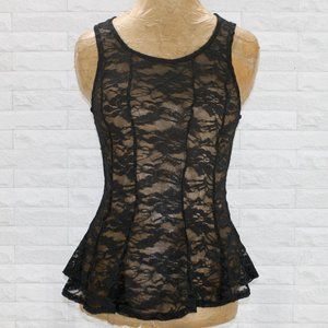 BODY CENTRAL Blouse Lace Sheer Lace Floral Black Sexy Feminine Small